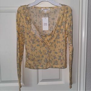 NWT Pink Rose Junior Top 2PC Set Yellow Floral S